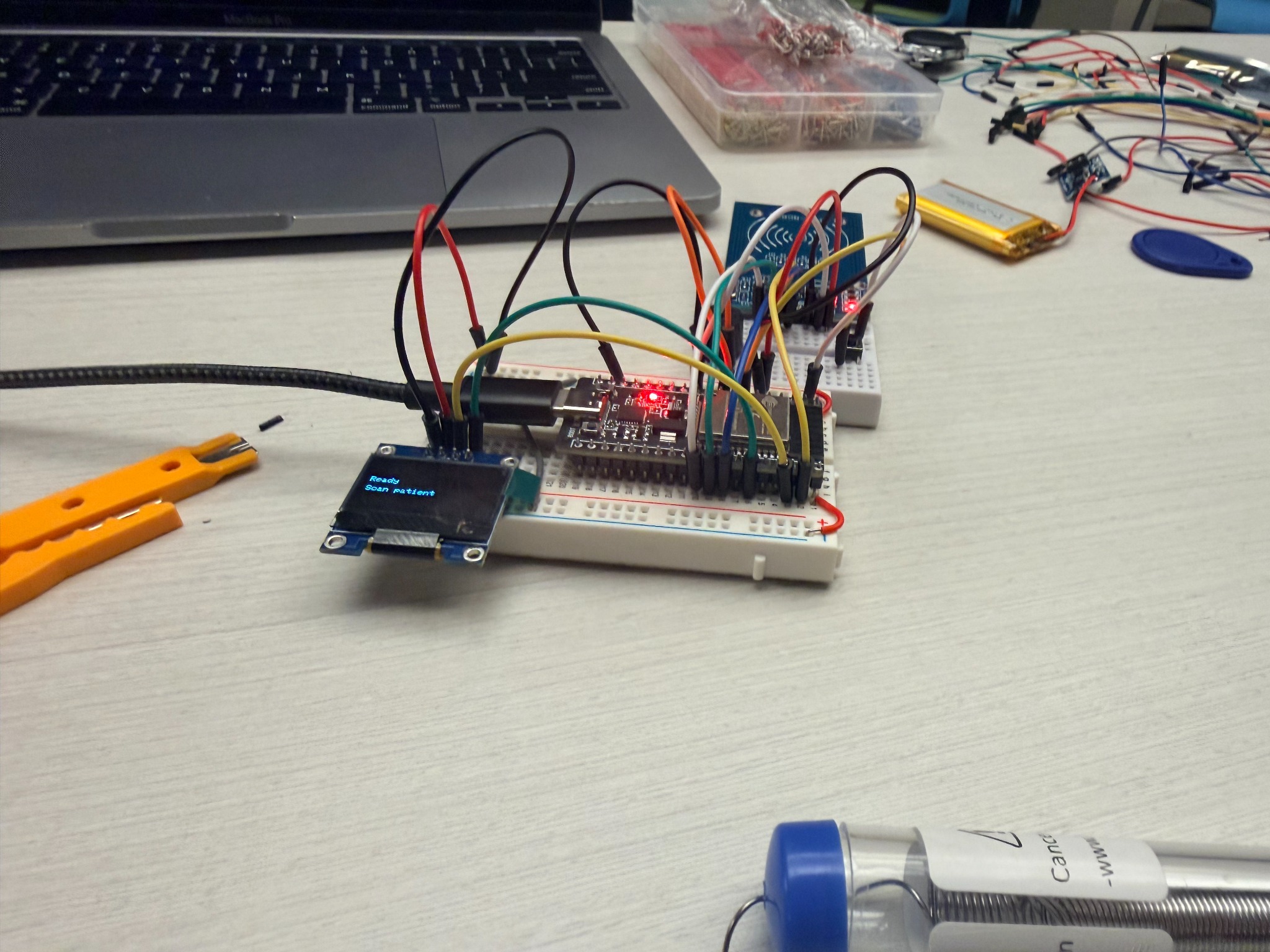 Early RosettaMD ESP32 breadboard prototype